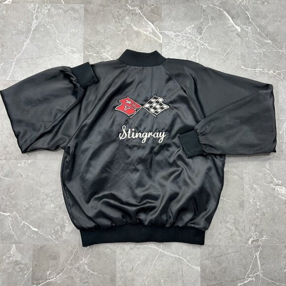 Vintage Corvette Stingray Jacket Mens Large Racing Embroidered Lined Windbreaker - Picture 3 of 11